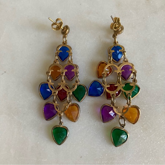 90’s Multi Colored Heart Gem Earrings - Picture 3 of 5